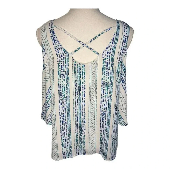 Apt. 9 Women’s Small Blue & White Cold-Shoulder Strappy Top - Picture 3 of 4